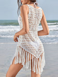 Crochet Fringe Sleeveless Cover-Up Dress