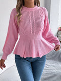 Cable Knit Round Neck Peplum Sweater