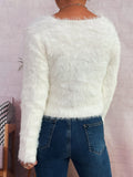 Fuzzy Heart Shape Button-Up Cardigan