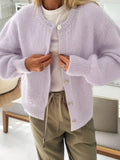 Button-Front Round Neck Cardigan