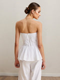 Strapless Peplum Top and Wide Leg Pants Set