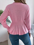 Cable Knit Round Neck Peplum Sweater