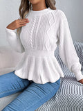 Cable Knit Round Neck Peplum Sweater