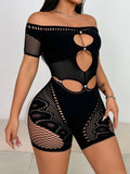 Cutout Off Shoulder Fishing Net Romper