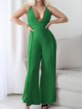 Crisscross Back V-Neck Wide Leg Jumpsuit
