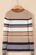 Stripe Stylish Pattern Knitted Ribbed Trim Slim Sweater