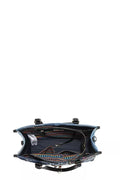 Inside view of Bosque de Amor denim tote bag showing spacious interior and colorful lining.