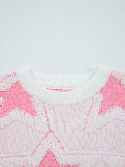 Oversized Star Pattern Ribbed Edge Drop Shoulder Sweater
