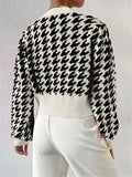 Houndstooth V-Neck Button Up Cardigan