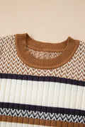 Stripe Stylish Pattern Knitted Ribbed Trim Slim Sweater