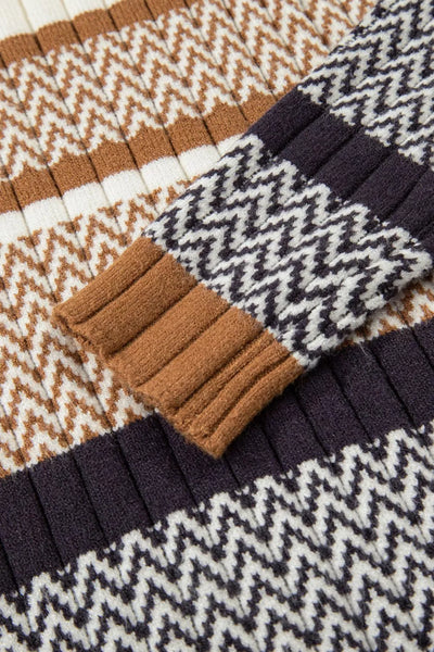 Stripe Stylish Pattern Knitted Ribbed Trim Slim Sweater