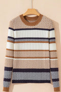 Stripe Stylish Pattern Knitted Ribbed Trim Slim Sweater